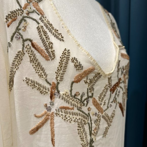 JO NO FUI Beige/off-white Rhinestone Cotton Dress - Picture 3 of 10